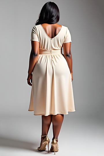 Champagne A Line Plus Size Midi Wedding Guest Dress